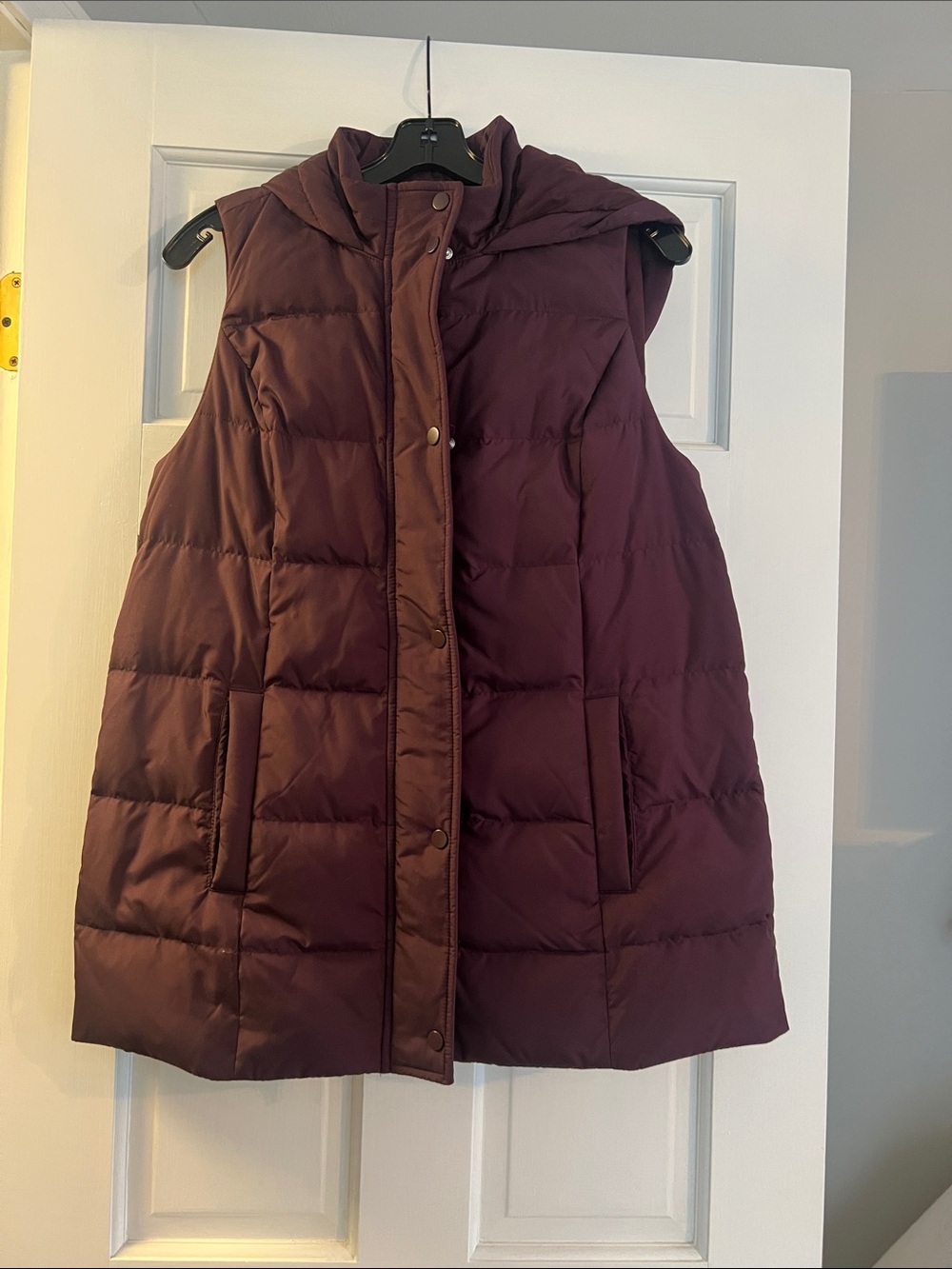 J. Jill Quilted Hooded Puffer Vest — Burgundy Plum